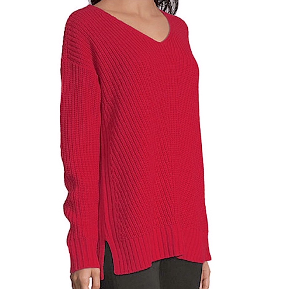 a.n.a. Oversized V-neck Shaker Sweater Red M